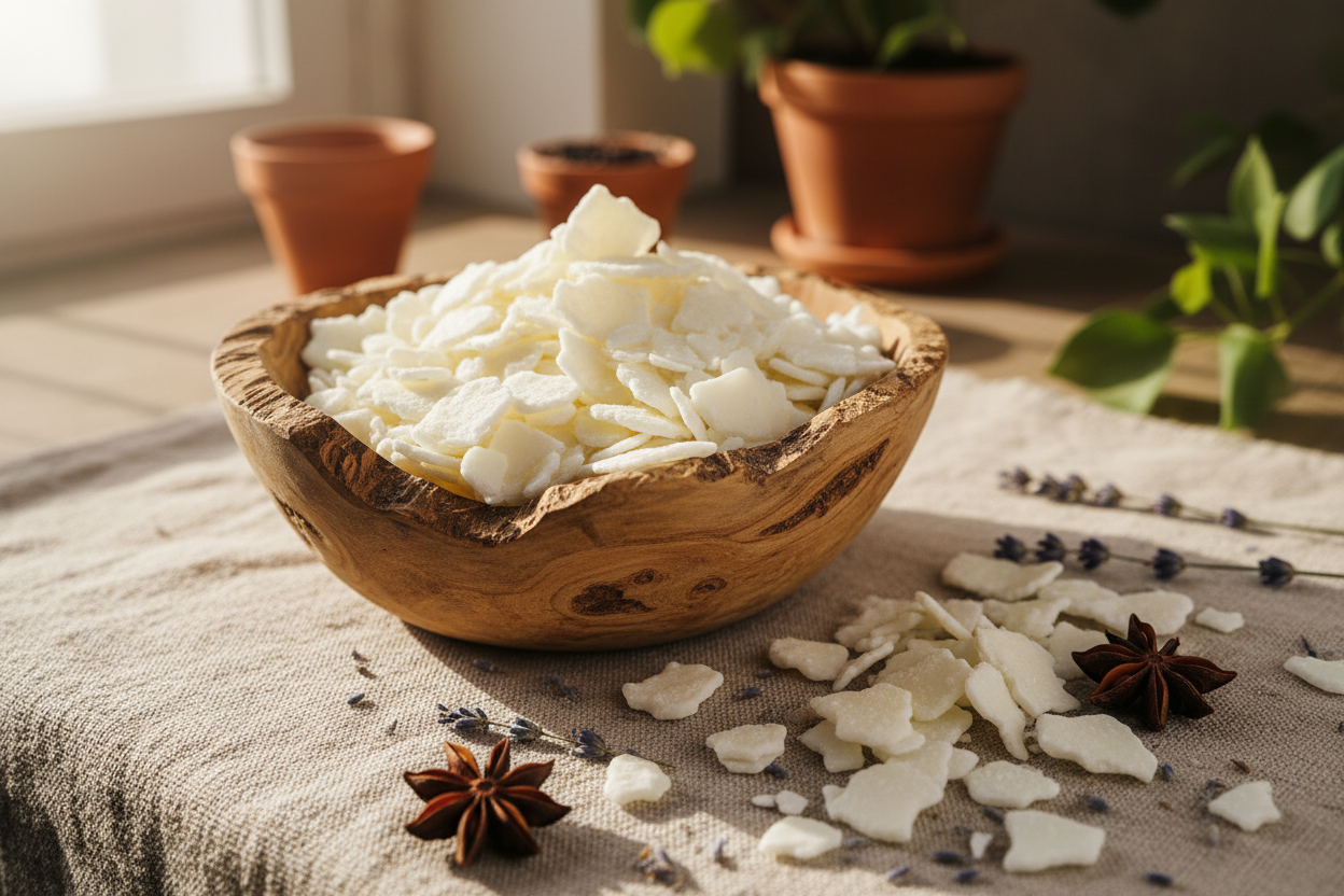 Generate a natural soy wax floks